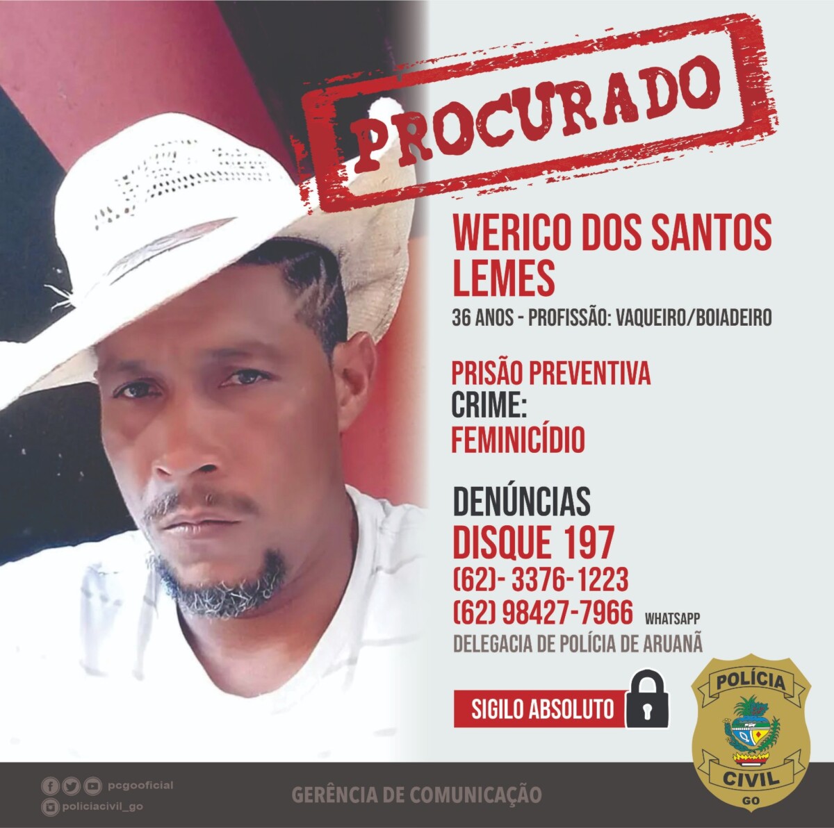 Polícia Civil procura por foragido que matou ex-namorada, em Britânia, por ciúmes